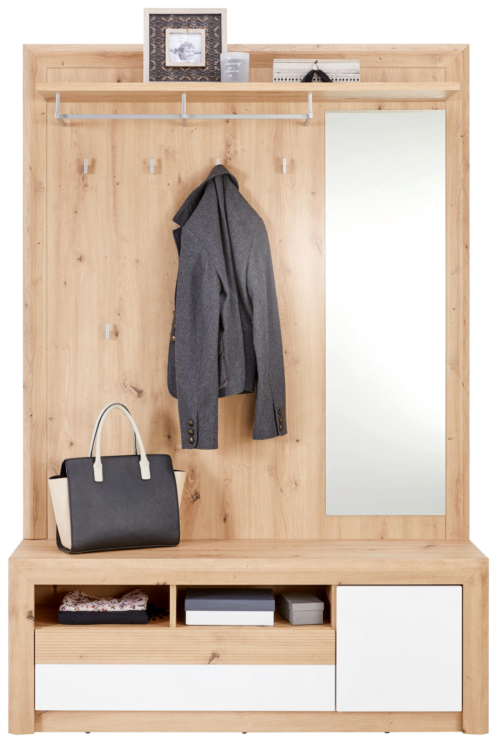 Garderobe Kashmir New Eiche Dekor/Weiß B: 130 cm + Spiegel
