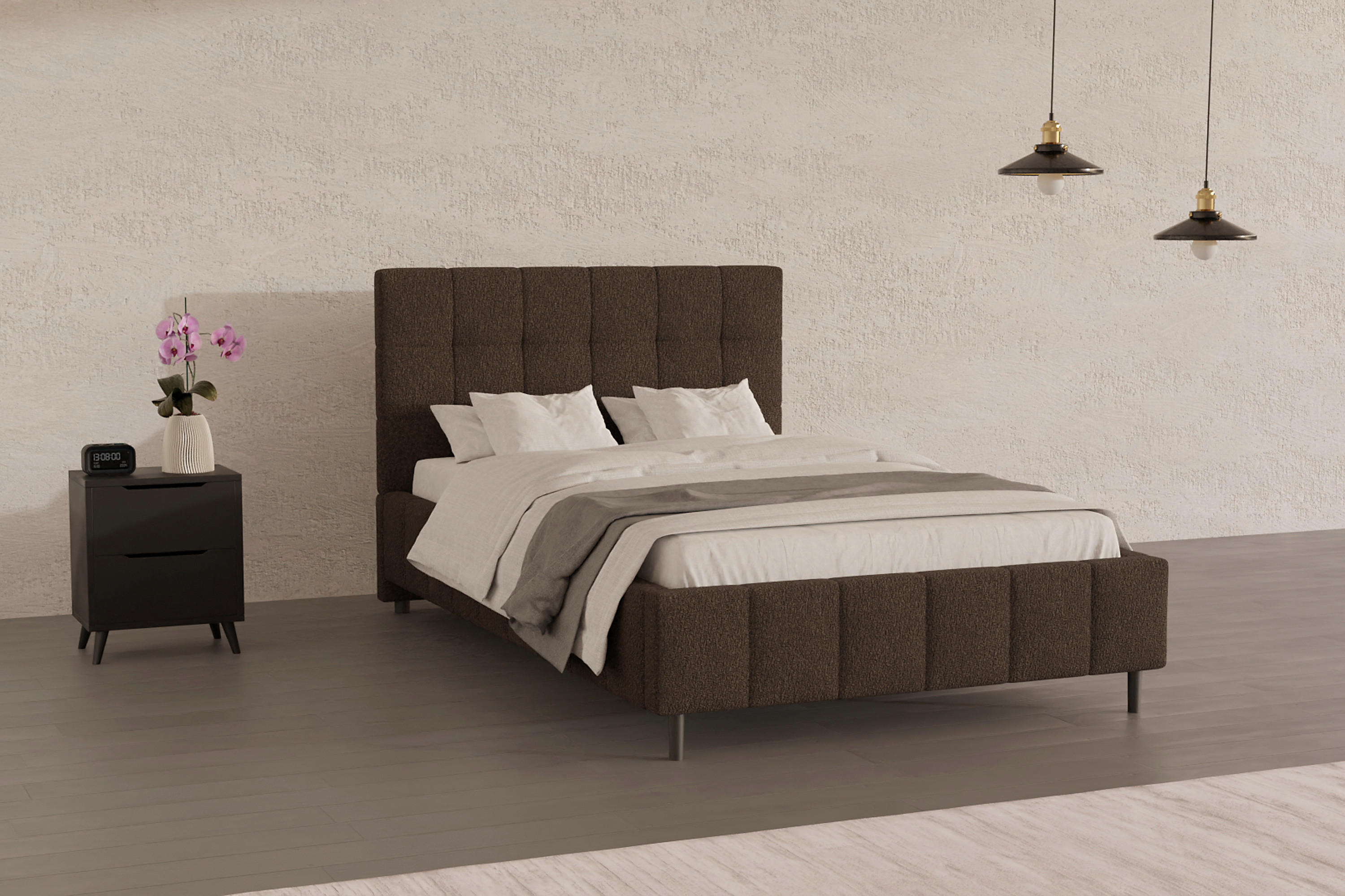 KÁRPITOZOTT ÁGY 140/200 cm  barna  - barna/natúr, Modern, textil/fa (140/200cm) - MID.YOU