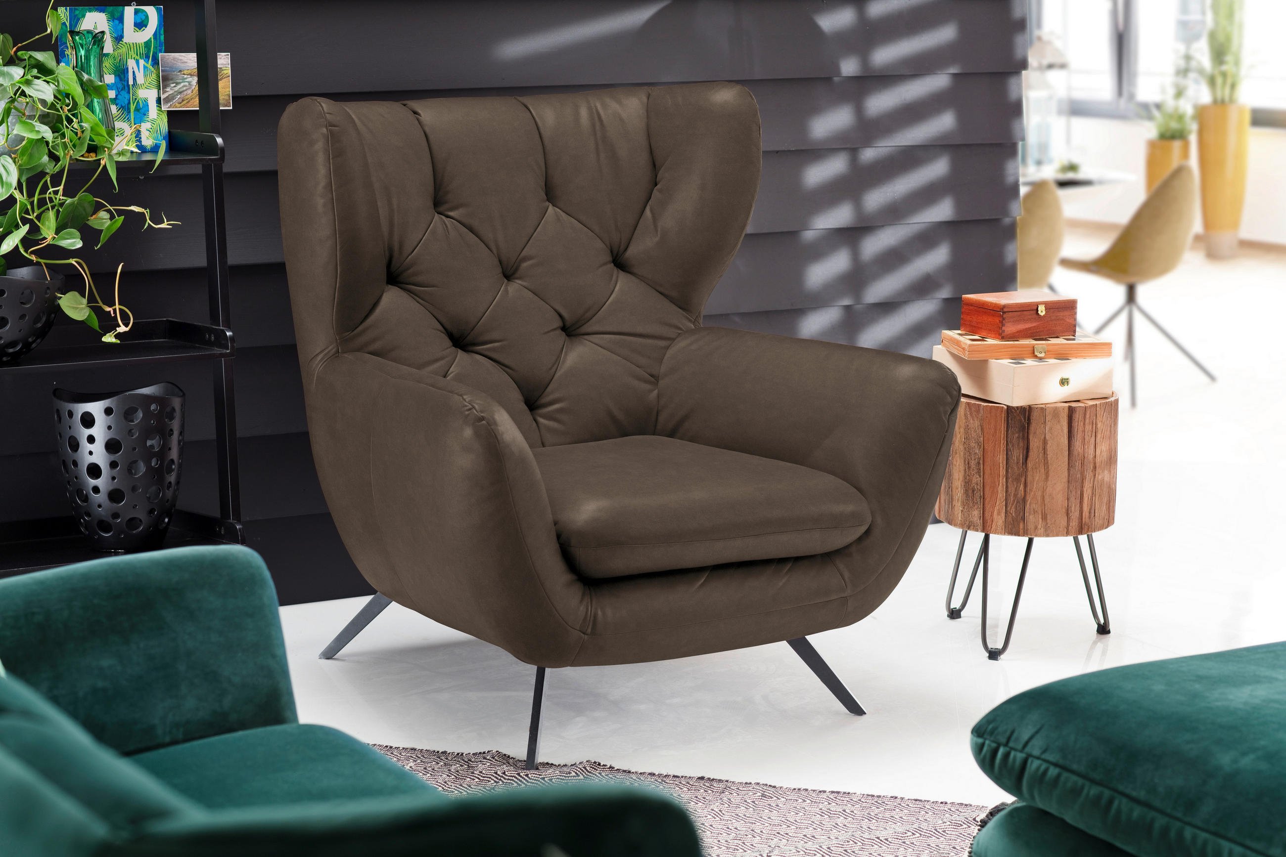 CHESTERFIELD-SESSEL Mikrofaser Hellbraun  - Hellbraun/Schwarz, Design, Textil/Metall (100/106/95cm) - Pure Home Lifestyle