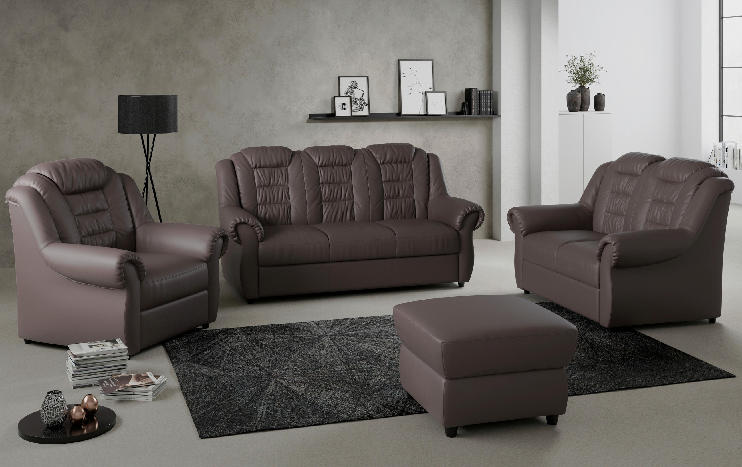 HOCKER Lederlook Braun  - Schwarz/Braun, KONVENTIONELL, Kunststoff/Textil (68/45/68cm) - Livetastic