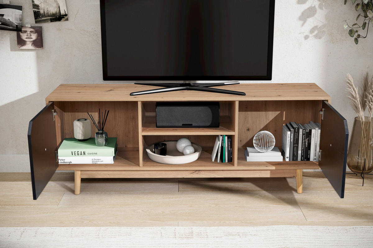 LOWBOARD  in 150/55/40 cm  - Eichefarben/Schwarz, Design, Holz/Holzwerkstoff (150/55/40cm) - Livetastic