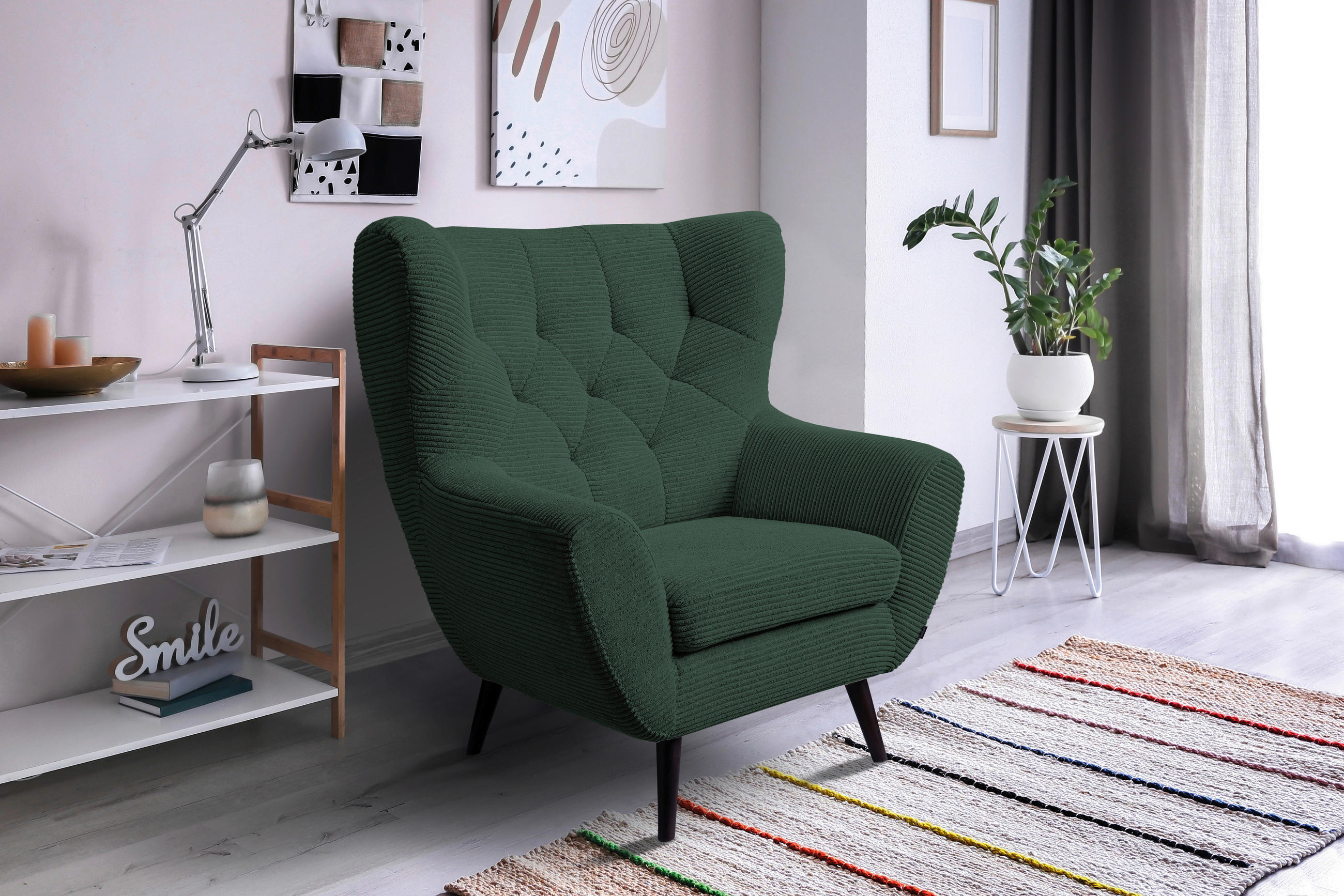 SESSEL in Cord Grün  - Schwarz/Grün, Design, Holz/Textil (87/101/95cm) - Stylife