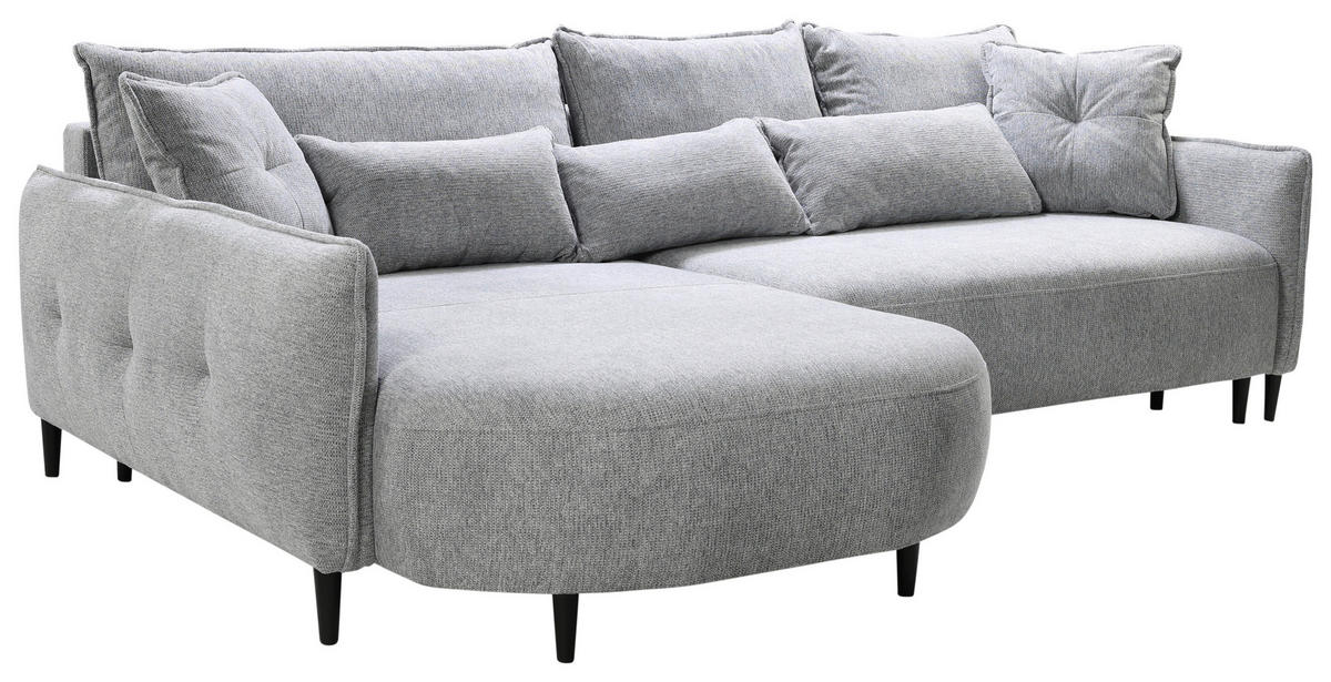 ECKSOFA in Chenille Hellgrau  - Hellgrau/Schwarz, Modern, Textil/Metall (200/285cm) - MID.YOU