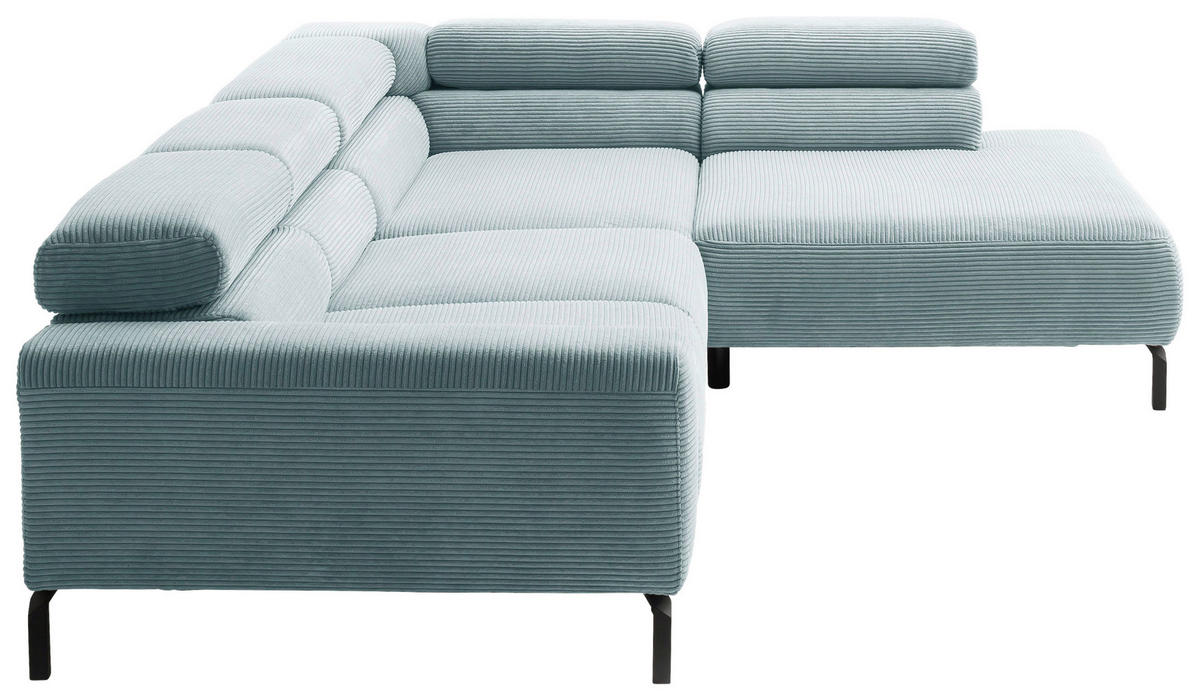 ECKSOFA inkl. Funktion in Cord Hellblau  - Schwarz/Hellblau, Modern, Textil/Metall (309/219cm) - Pure Home Lifestyle