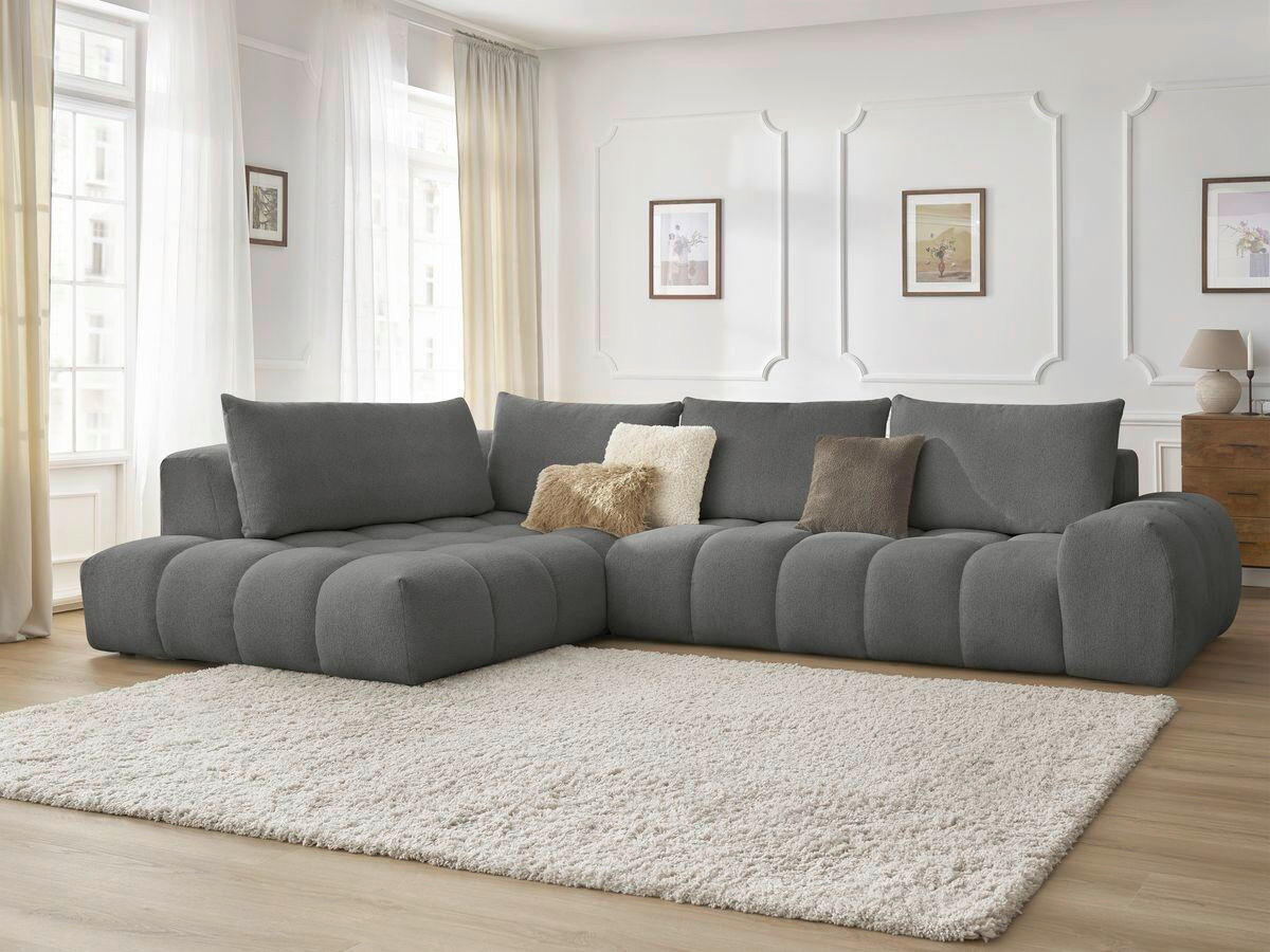 ECKSOFA Ottomane links  EVEREST Dunkelgrau Flachgewebe  - Dunkelgrau/Schwarz, MODERN, Kunststoff/Textil (210/352cm)