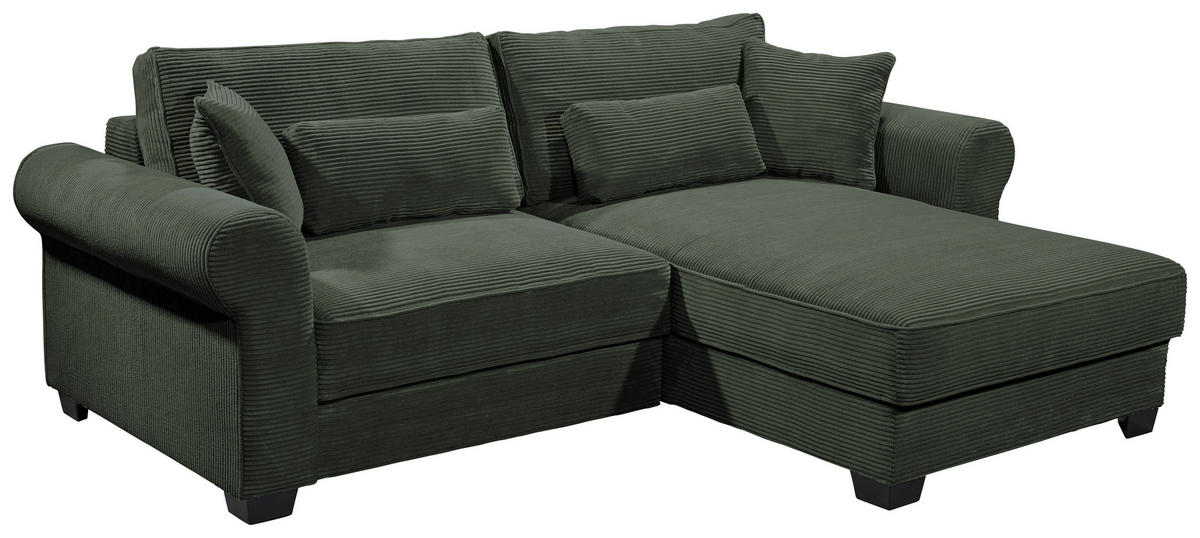 ECKSOFA in Cord Dunkelgrün  - Dunkelgrün/Schwarz, Basics, Kunststoff/Textil (255/92/185cm) - MID.YOU