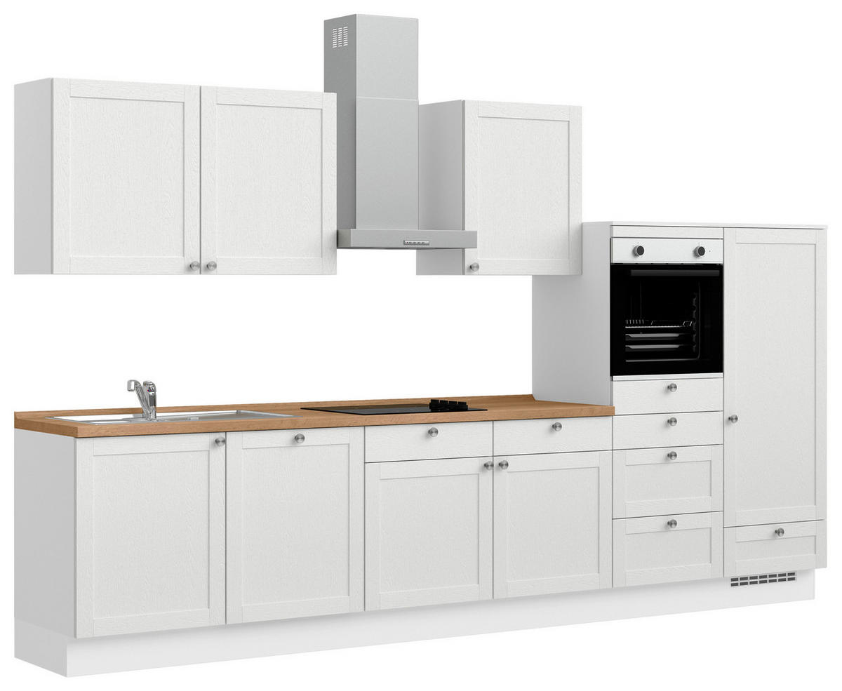KÜCHENLEERBLOCK Frame 360 cm  in Weiß, Eichefarben  - Edelstahlfarben/Eichefarben, MODERN, Holzwerkstoff/Metall (360cm) - Nobilia