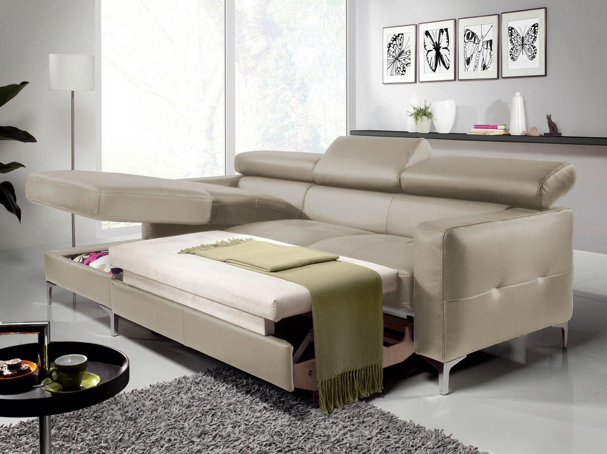 ECKSOFA in Echtleder Grau  - Chromfarben/Grau, Design, Leder/Metall (168/227cm) - Livetastic