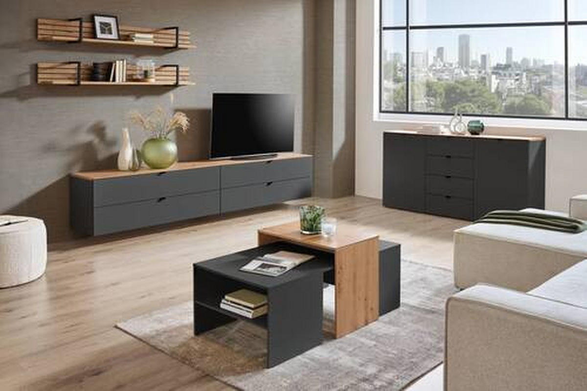 TV-ELEM 140/62/44 cm  - grafitszürke/fekete, Modern, faalapú anyag/fém (140/62/44cm) - Hom`in