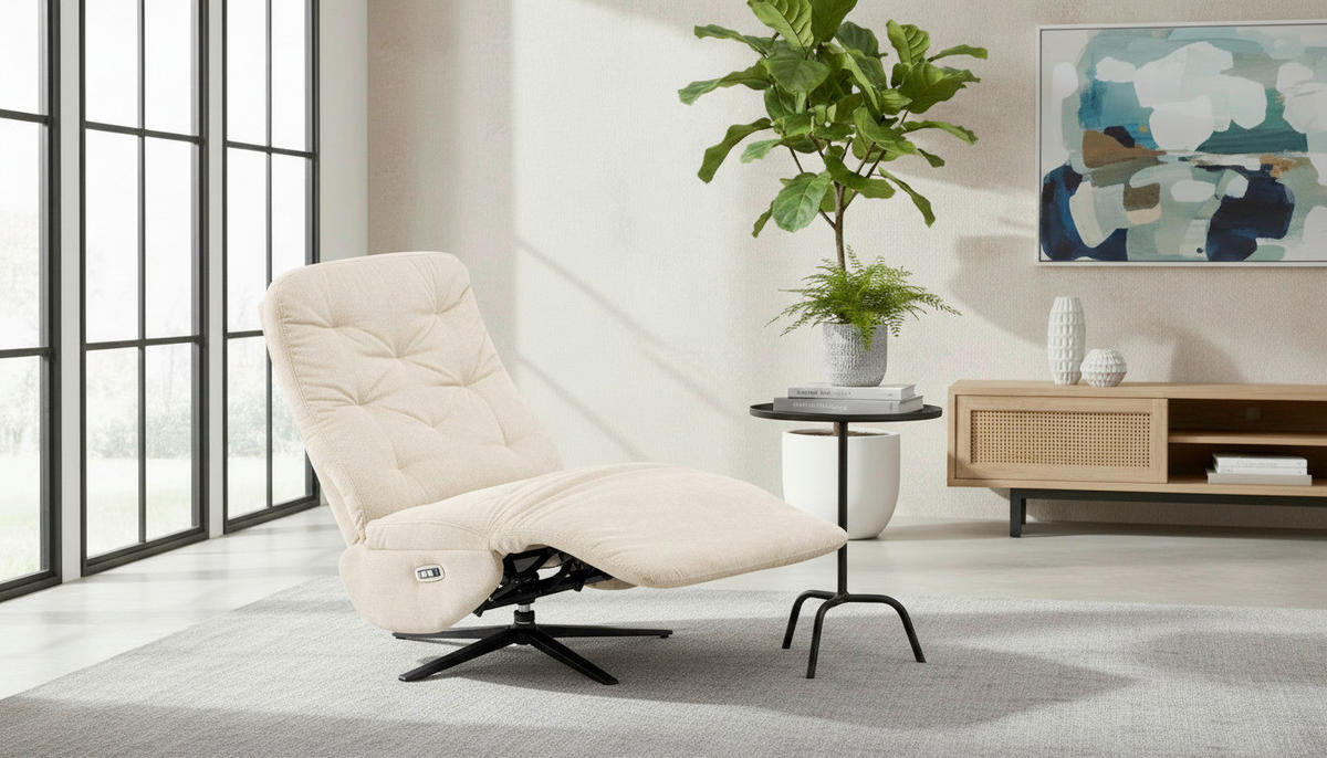 RELAXSESSEL NORA Webstoff    - Beige/Schwarz, Design, Textil/Metall (68/113/84cm) - Livetastic
