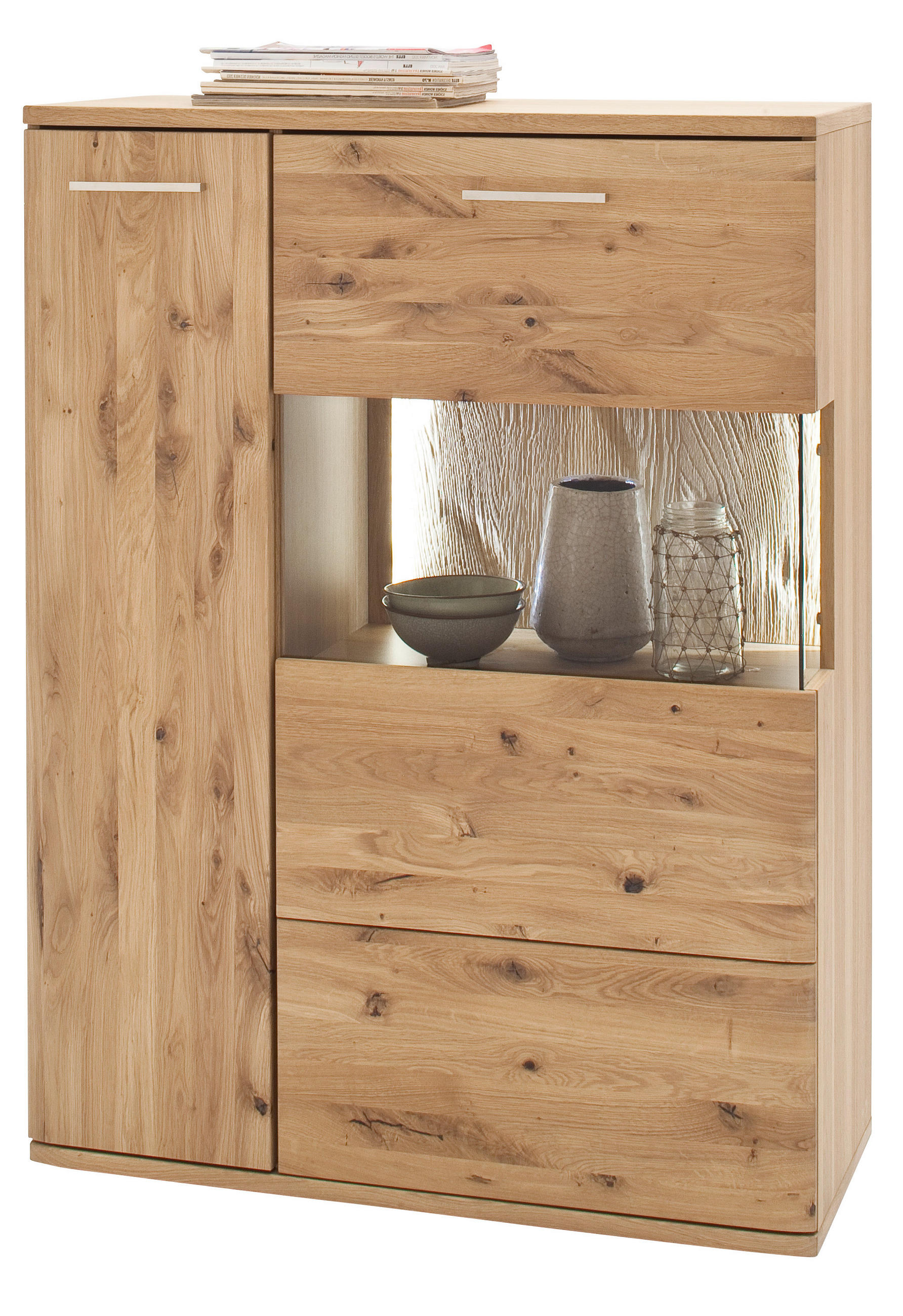 HIGHBOARD  in 90/122/37 cm  - Eichefarben/Schwarz, Design, Glas/Holz (90/122/37cm) - Livetastic