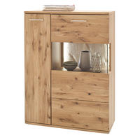 HIGHBOARD ohne Beleuchtung,  in 90/122/37 cm  - Eichefarben/Schwarz, Design, Glas/Holz (90/122/37cm) - Livetastic