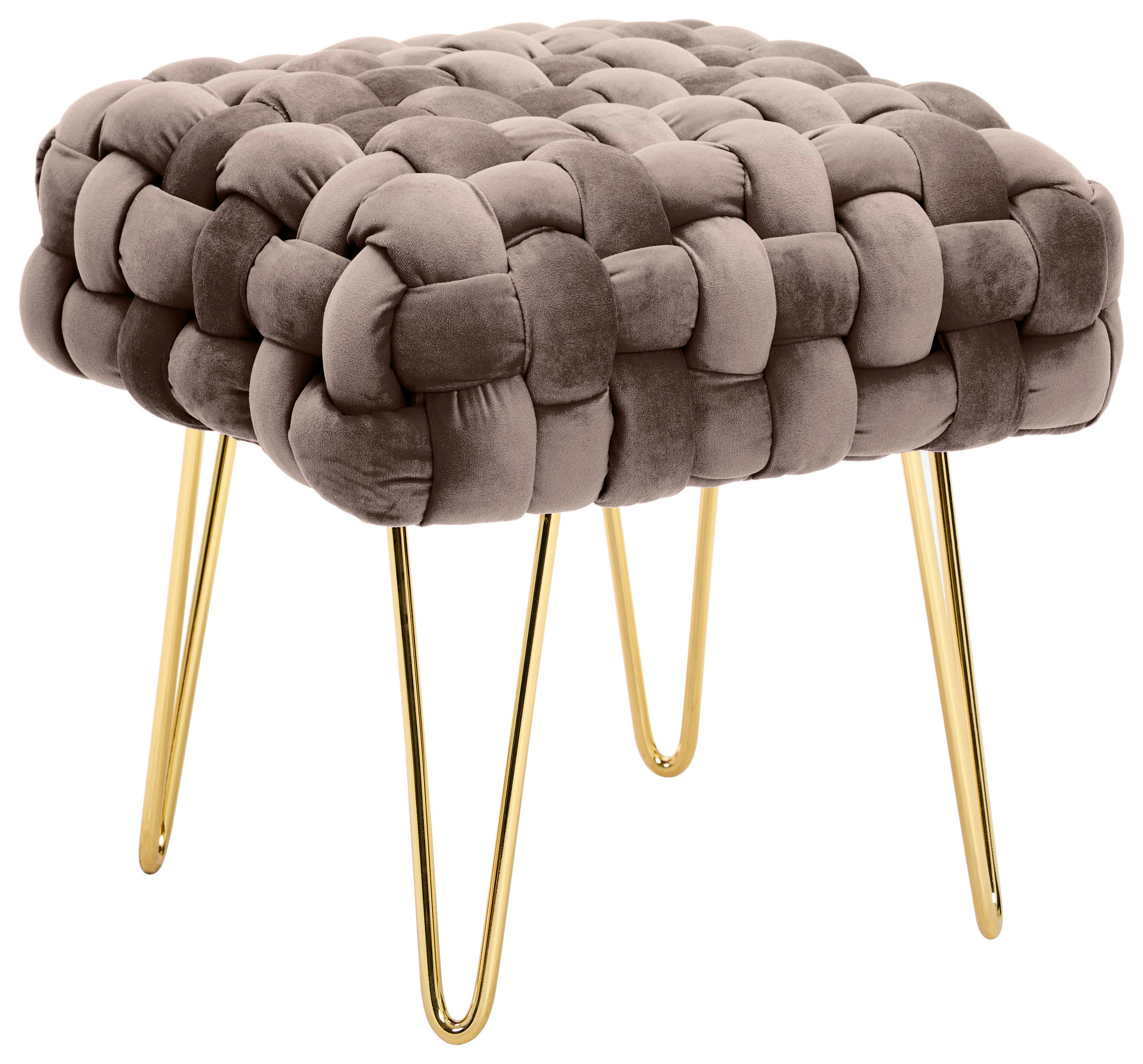HOCKER Samt Grau, Goldfarben  - Goldfarben/Grau, Trend, Textil/Metall (44/41/44cm) - Xora