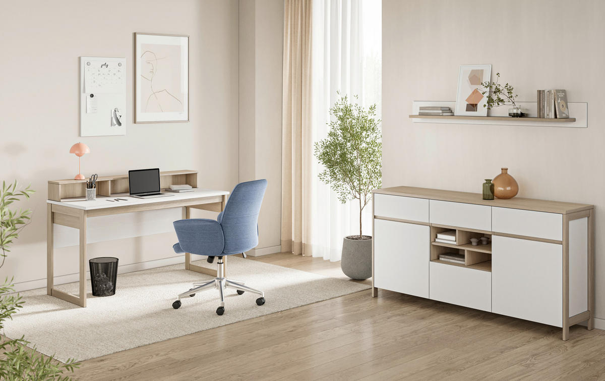 BÜRO erweiterbar, griffloses Öffnen, Typenauswahl Weiß - Weiß, Design, Holzwerkstoff - MID.YOU