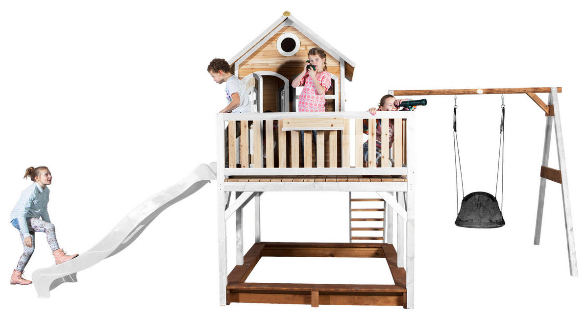 SPIELTURM 613/291/277 cm  - Weiss/Braun, Konventionell, Holz (613/291/277cm)