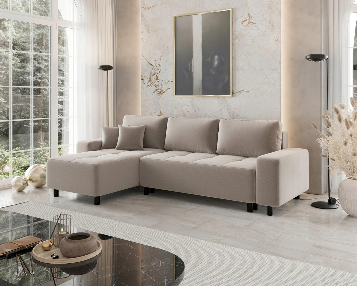 ECKSOFA  in Jacquard Beige  - Beige/Schwarz, MODERN, Kunststoff/Textil (144/246cm) - Carryhome