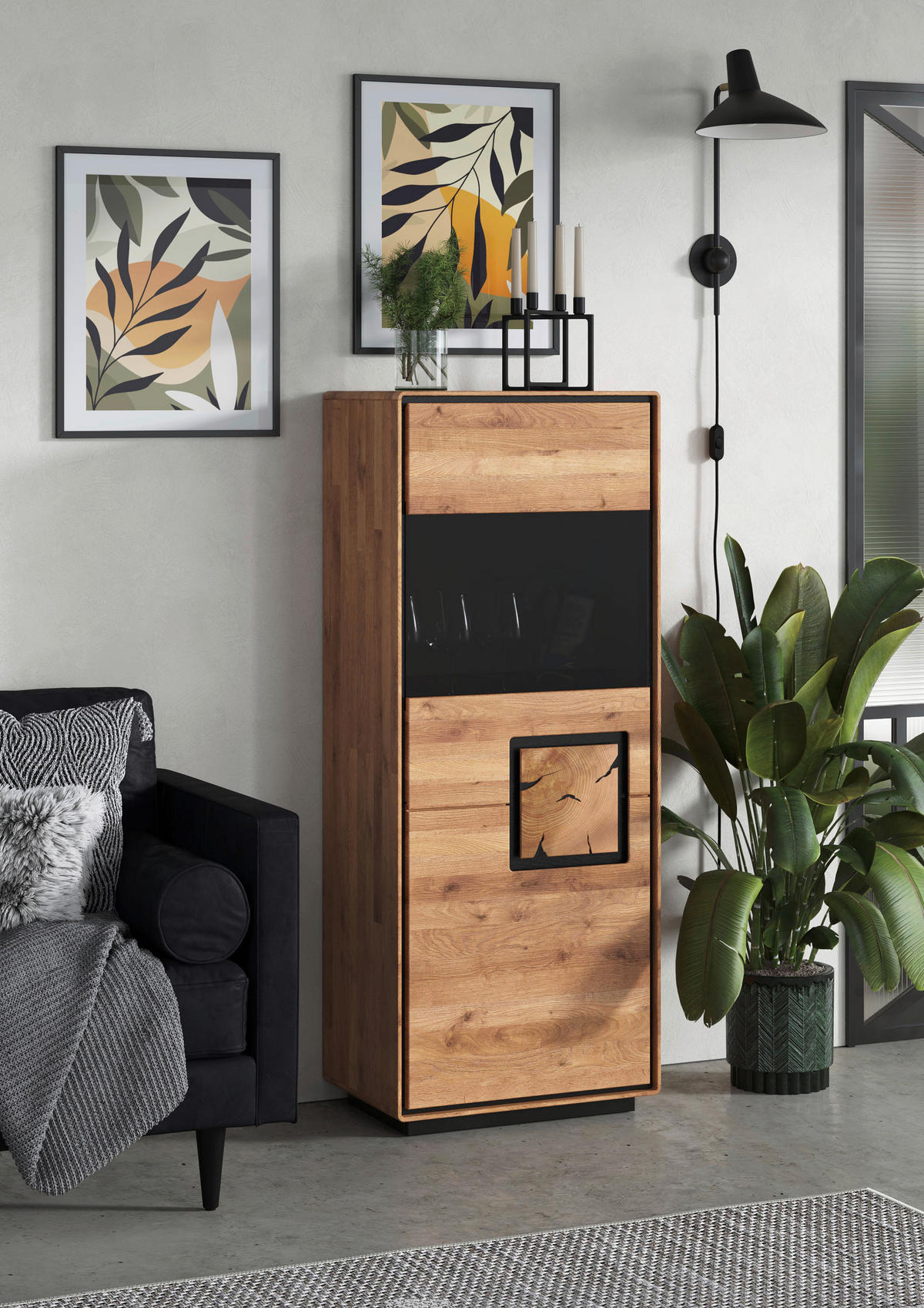 HIGHBOARD  60/152/40 cm  - Wildeiche/Schwarz, Basics, Holz (60/152/40cm) - Livetastic