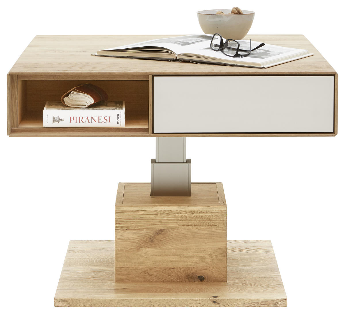 COUCHTISCH Asteiche massiv 80/80/42 cm quadratisch Weiß, Eichefarben  - Eichefarben/Weiß, Natur, Holz (80/80/42cm) - Valnatura