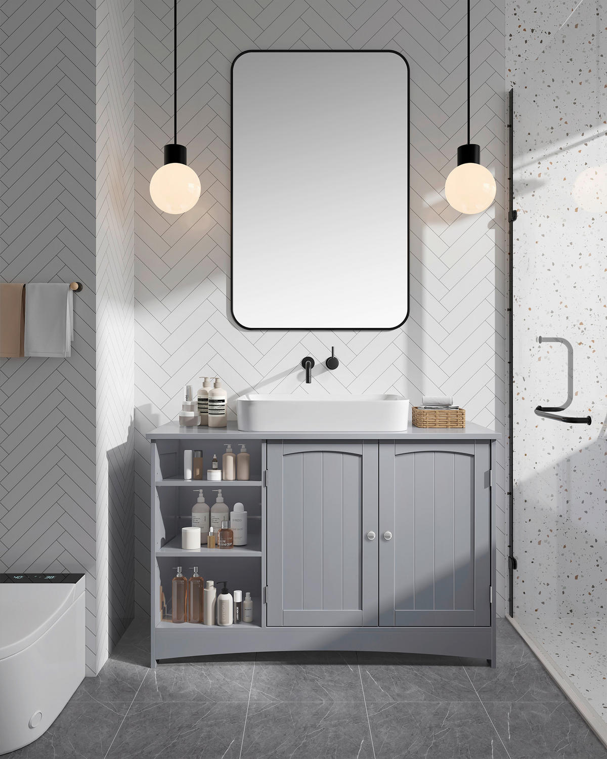 WASCHBECKENUNTERSCHRANK 90/60/30 cm  - Chromfarben/Grau, MODERN, Holzwerkstoff/Metall (90/60/30cm) - MID.YOU