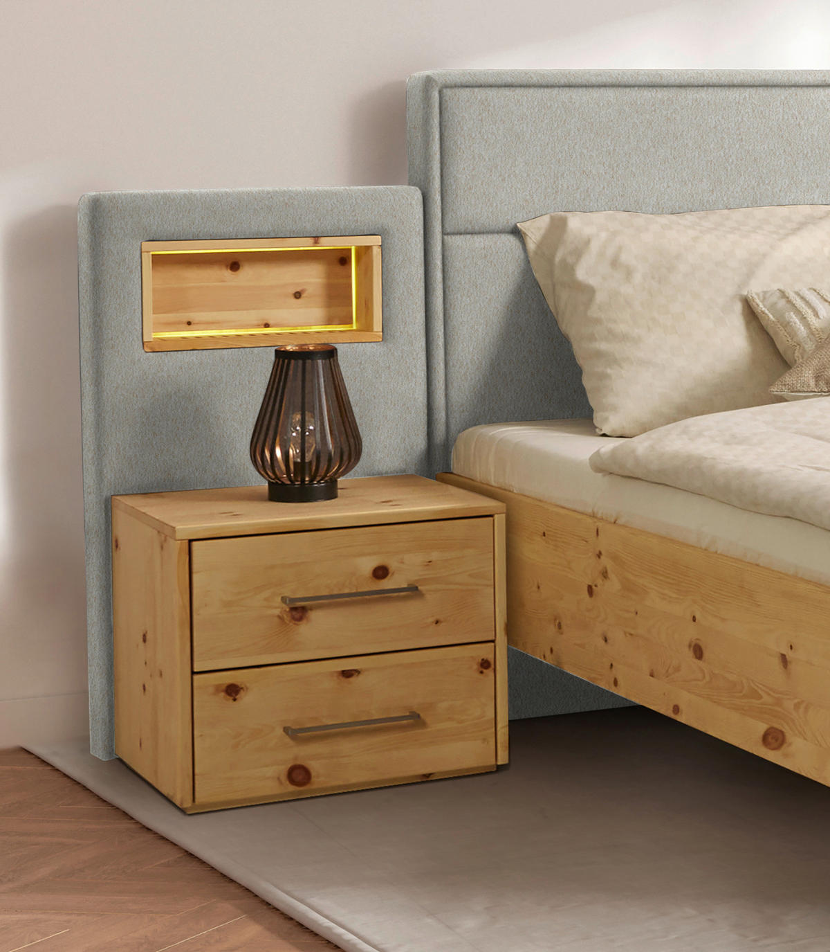 BETT 160/200 cm  in Naturfarben, Zirbelkieferfarben   - Zirbelkieferfarben/Naturfarben, Natur, Holz/Textil (160/200cm) - Valnatura