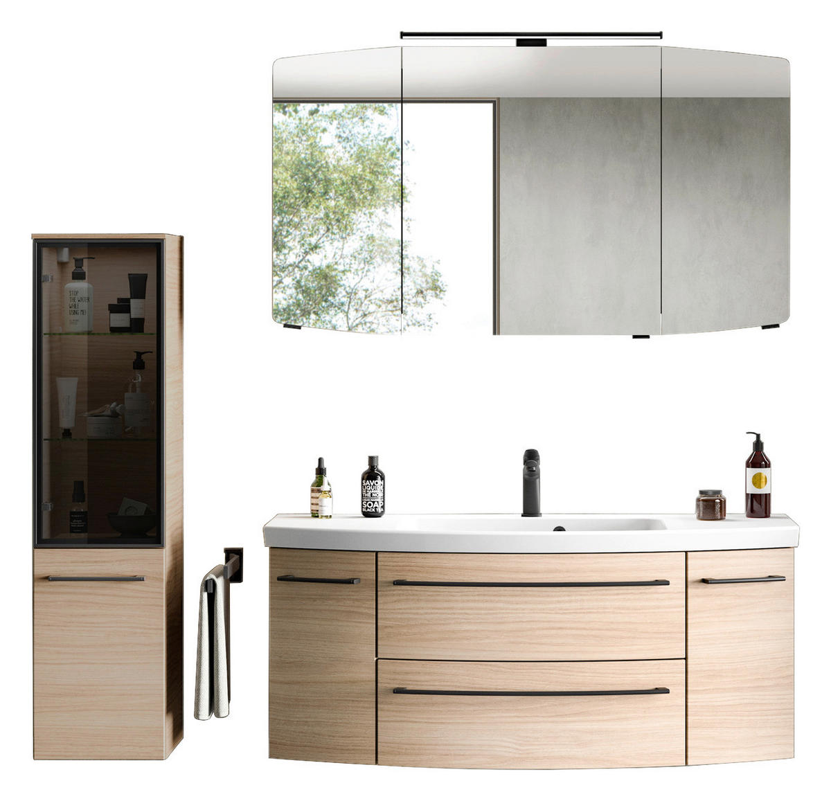 WASCHTISCHKOMBI 121 cm  - Eichefarben/Schwarz, KONVENTIONELL, Holzwerkstoff/Stein (121cm) - Sadena