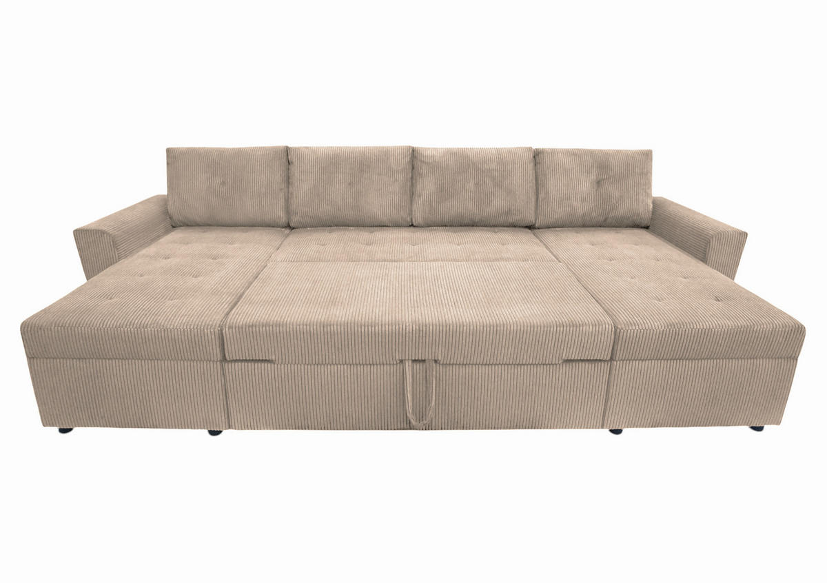 WOHNLANDSCHAFT in Cord Taupe  - Taupe/Schwarz, Design, Kunststoff/Textil (155/294/155cm) - MID.YOU