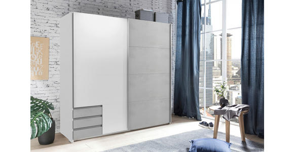 SCHWEBETÜRENSCHRANK in Weiß, Hellgrau - Hellgrau/Alufarben, Design, Holzwerkstoff/Metall (179/198/64cm) - Carryhome