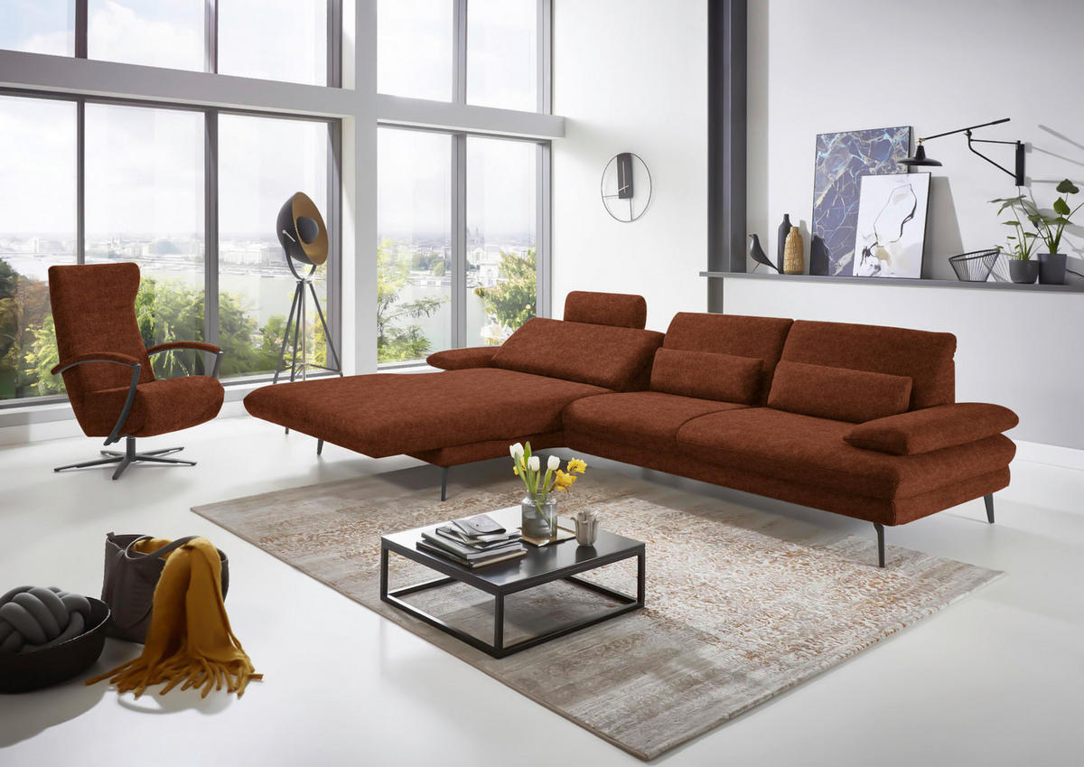 ECKSOFA in Velours Kupferfarben  - Schwarz/Kupferfarben, Design, Textil/Metall (180/310cm) - Dieter Knoll