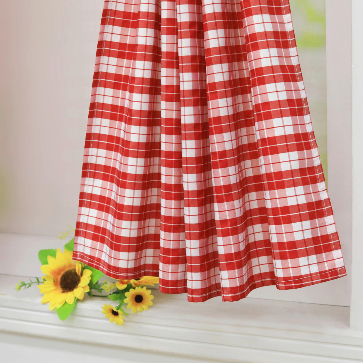 KURZGARDINE   80/145 cm   - Weiß Hochglanz/Rot, Basics, Textil (80/145cm)