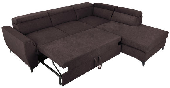 ECKSOFA Dunkelbraun Velours Bettkasten, Schlaffunktion, Rücken echt, Kopfteilverstellung, Liegefläche im Originalstoff  - Dunkelbraun/Schwarz, KONVENTIONELL, Textil/Metall (255/217cm) - Carryhome