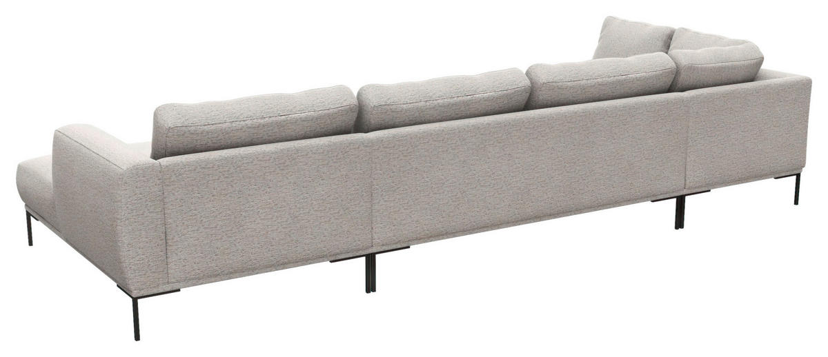 WOHNLANDSCHAFT Hellgrau Webstoff, Flachgewebe  - Hellgrau/Schwarz, Design, Textil/Metall (206/376/148cm) - Livetastic