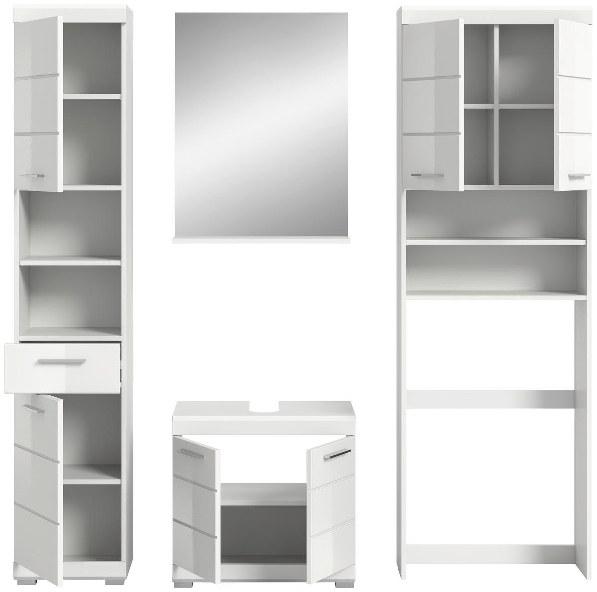 BADEZIMMER 4-teilig  in 160 cm  - Weiß Hochglanz/Silberfarben, MODERN, Glas/Holzwerkstoff (160cm) - MID.YOU