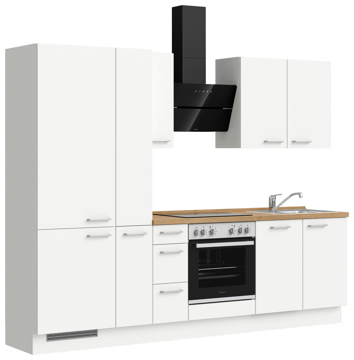 KÜCHENBLOCK 270 cm   in Weiß, Eichefarben  - Edelstahlfarben/Eichefarben, MODERN, Holzwerkstoff/Metall (270cm) - Nobilia