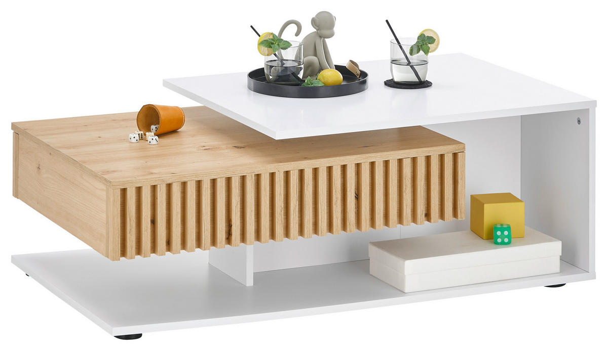 COUCHTISCH 110/60/40 cm rechteckig Weiß, Eiche Artisan  - Eiche Artisan/Weiß, Design, Holzwerkstoff (110/60/40cm) - Boxxx