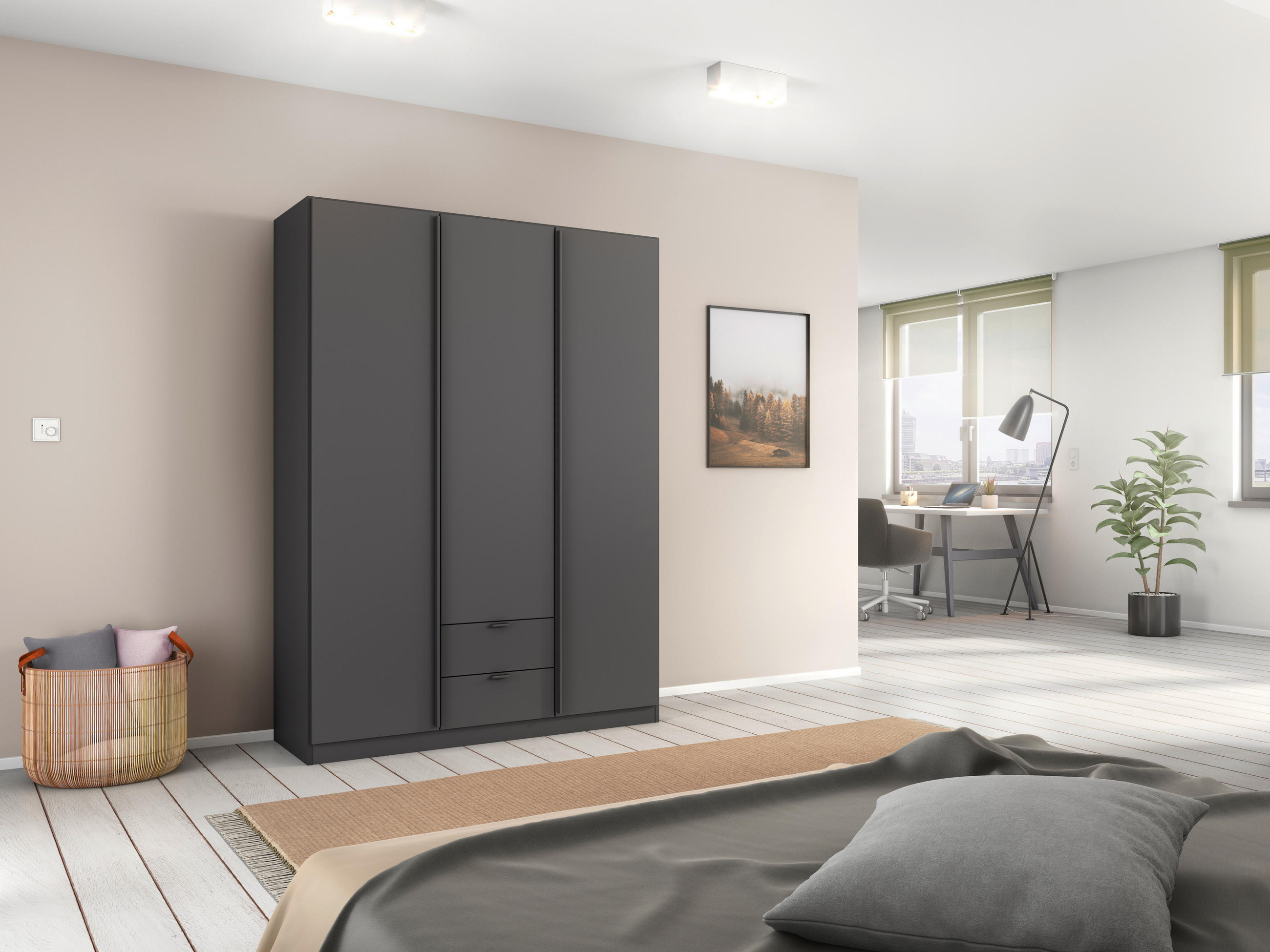 DREHTÜRENSCHRANK 136/197/54 cm,  in Grau, 3-türig  - Grau, MODERN, Holzwerkstoff/Metall (136/197/54cm) - Rauch Möbel