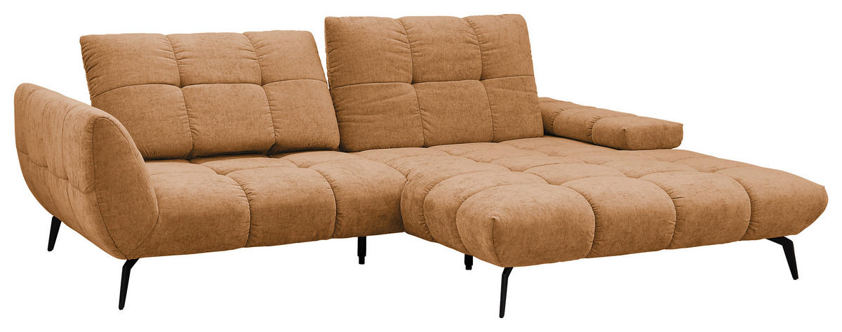 ECKSOFA Senfgelb Flachgewebe Rücken echt, Sitztiefenverstellung  - Senfgelb/Schwarz, KONVENTIONELL, Textil/Metall (273/211cm) - SetOne by Musterring