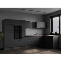 ECKKÜCHE 370/172 cm  in Grau, Eichefarben  - Eichefarben/Schwarz, Design, Holzwerkstoff/Metall (370/172cm) - Respekta
