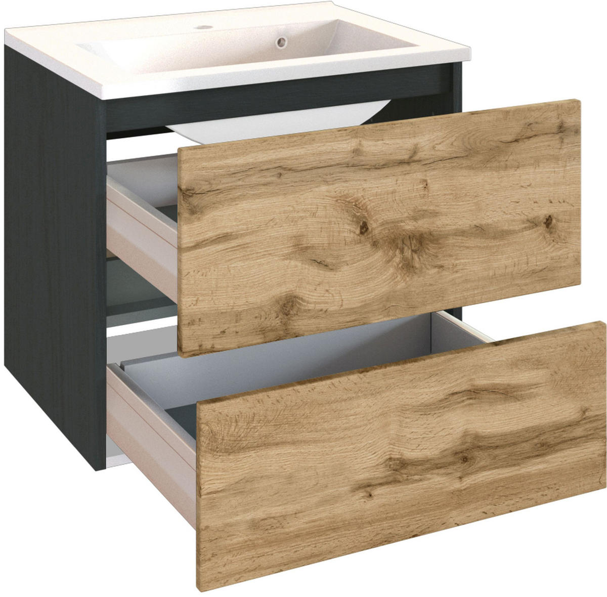 WASCHTISCHKOMBI 60 cm  - Eiche Wotan/Weiß, Design, Holzwerkstoff/Stein (60cm) - Held