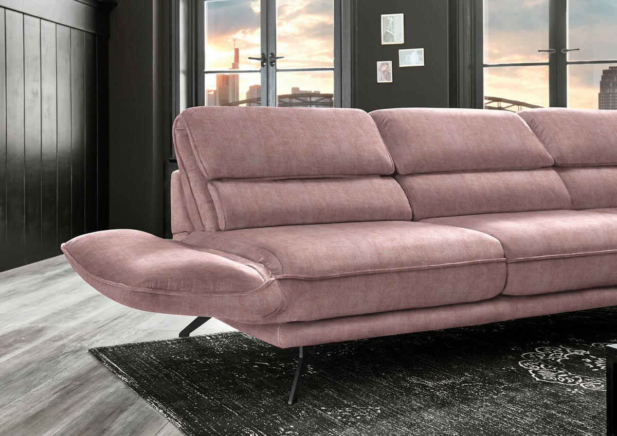 ECKSOFA in Velours Altrosa  - Schwarz/Altrosa, Design, Textil/Metall (283/153cm) - Valdera