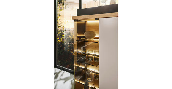 HIGHBOARD Rosa, Eichefarben, Beige  117/128/38 cm  - Eichefarben/Beige, Design, Glas/Holz (117/128/38cm) - Belluti