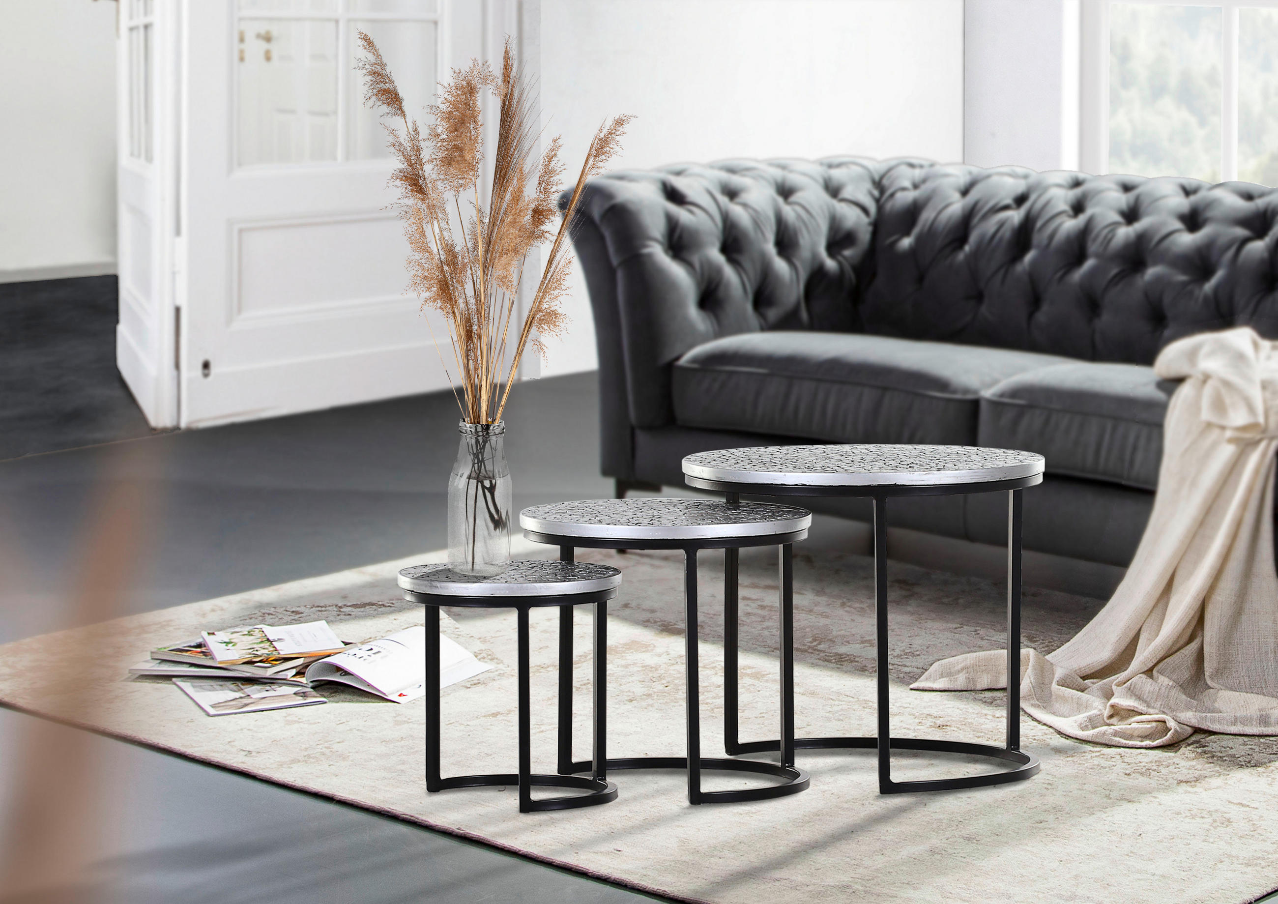 COUCHTISCHSET in Metall, Holzwerkstoff 30-51/30-51/31-44 cm  - Silberfarben/Schwarz, Design, Holzwerkstoff/Metall (30-51/30-51/31-44cm) - Boxxx