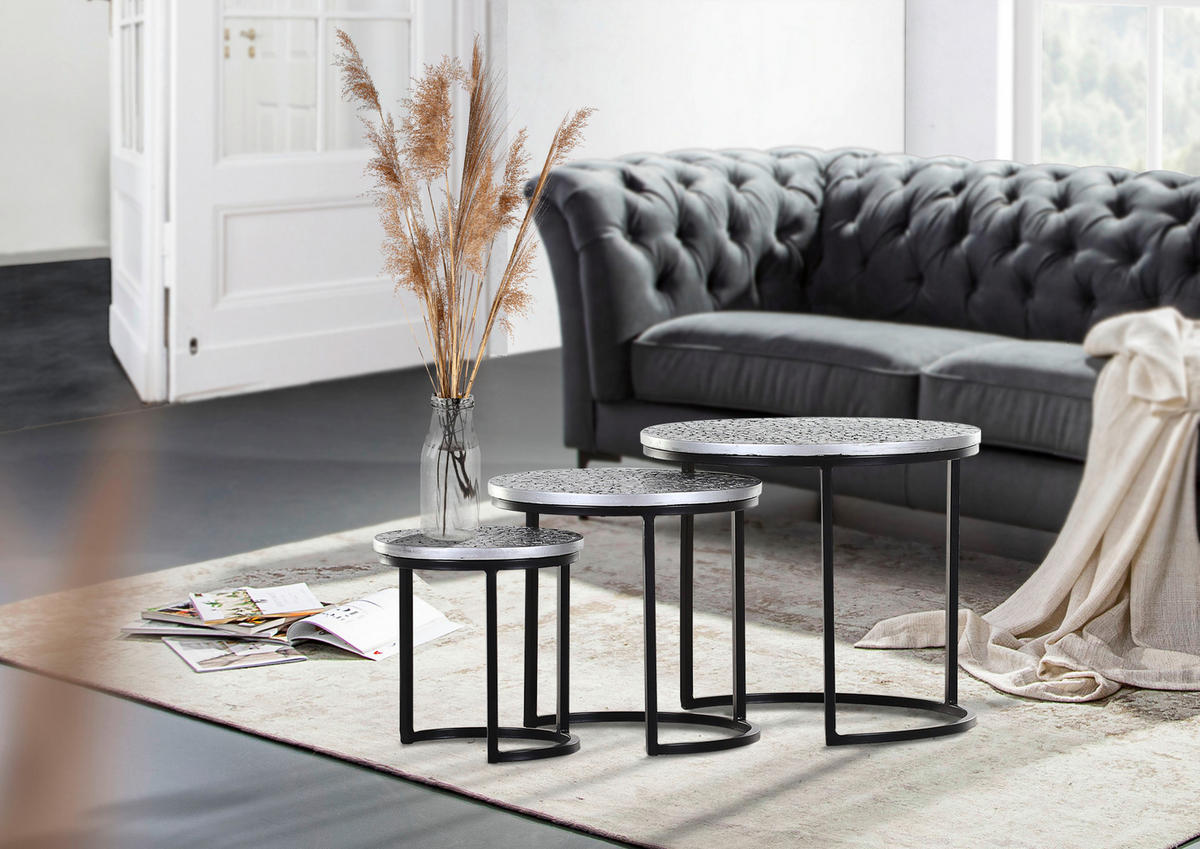 COUCHTISCHSET Metall, Holzwerkstoff 30-51/30-51/31-44 cm  - Silberfarben/Schwarz, Design, Holzwerkstoff/Metall (30-51/30-51/31-44cm) - Boxxx