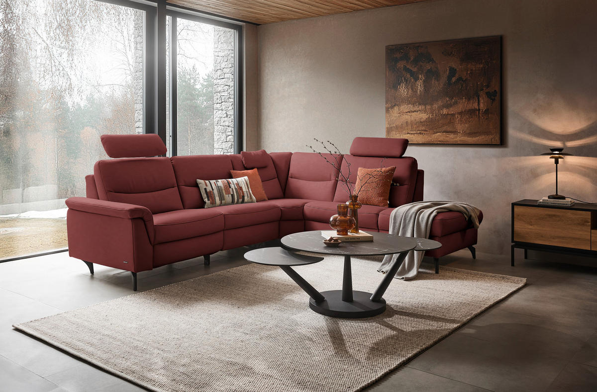 ECKSOFA in Echtleder Rot  280/249 cm  - Anthrazit/Rot, Design, Leder/Metall (280/249cm) - Himolla Komfortklass