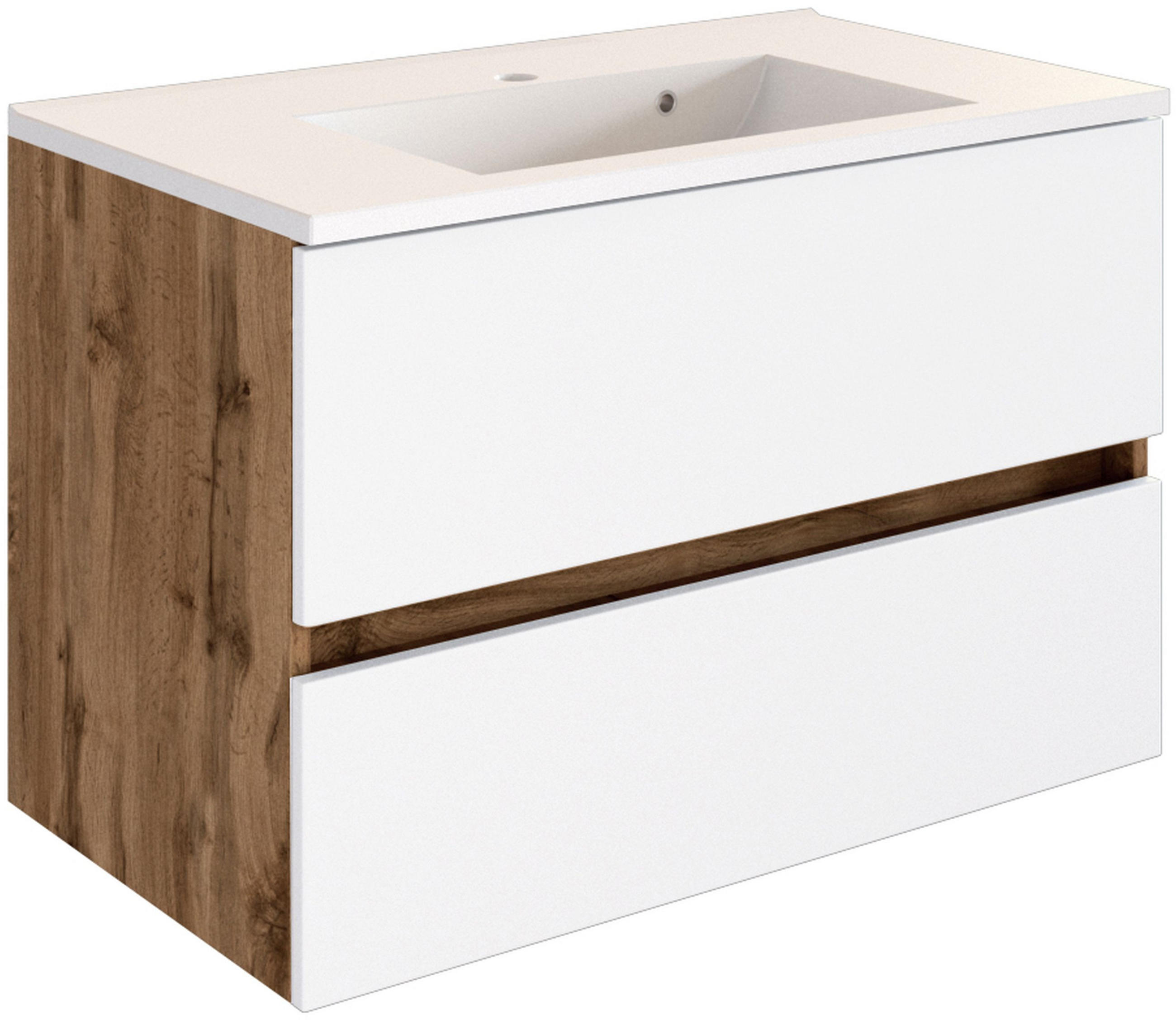 WASCHTISCHKOMBI 80 cm  - Eiche Wotan/Weiß, Design, Holzwerkstoff/Stein (80cm) - Held