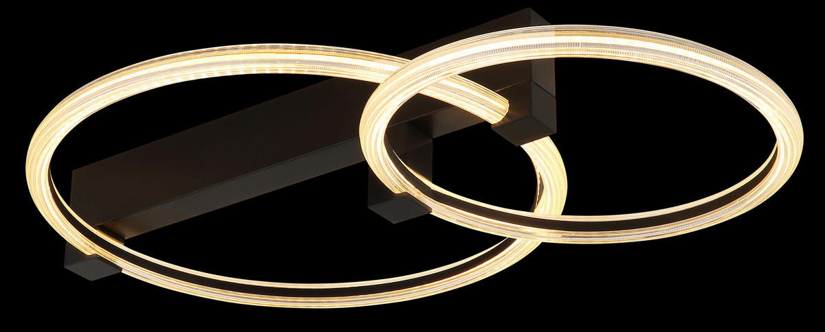 LED-DECKENLEUCHTE Fletcher 58/38/11,5 cm  - Transparent/Schwarz, Design, Kunststoff/Metall (58/38/11,5cm) - Globo