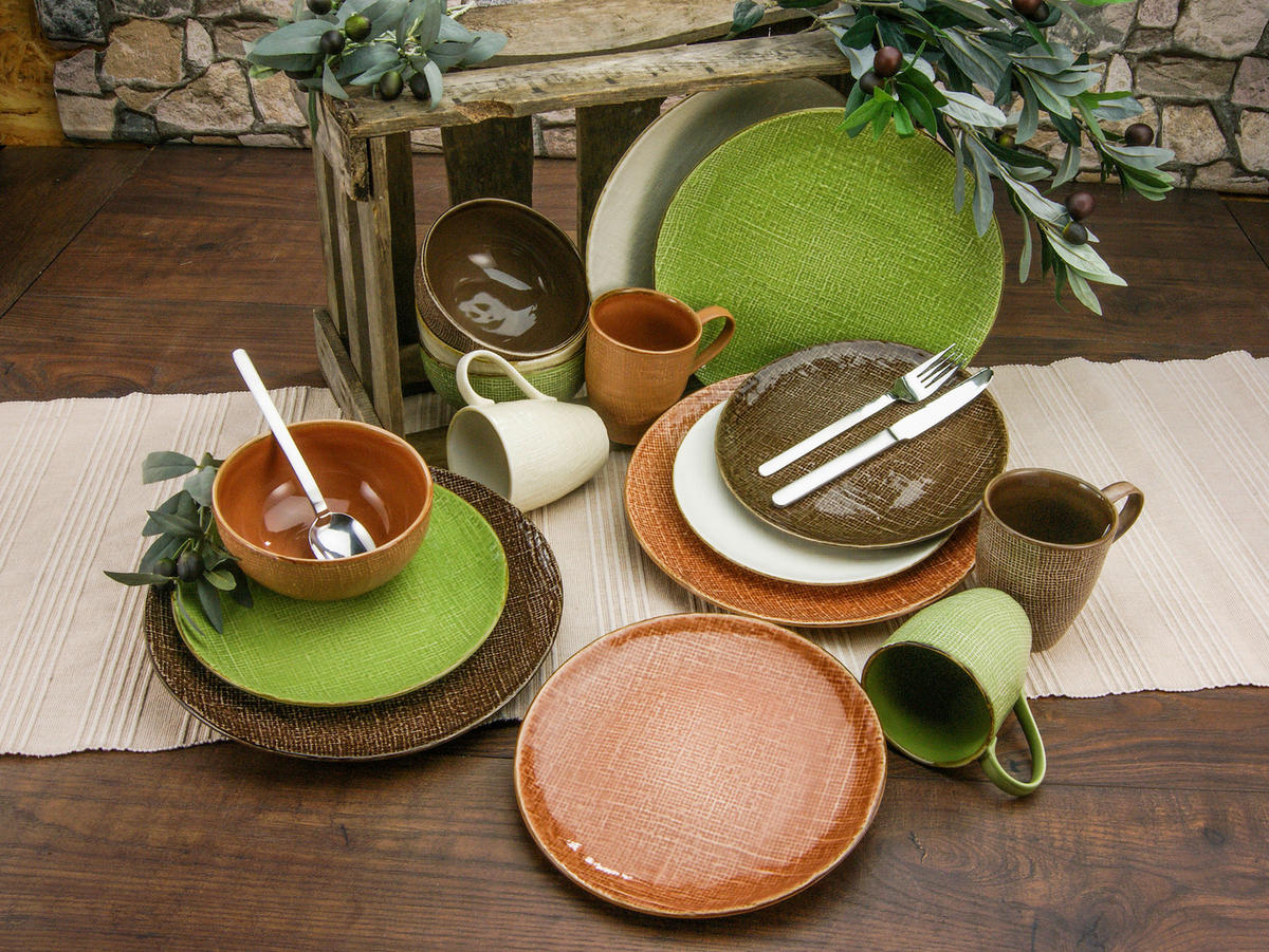 KOMBISERVICE Braun, Creme, Grün, Orange 16-teilig 4 Personen  - Creme/Braun, LIFESTYLE, Keramik (34/31,5/33cm) - Creatable