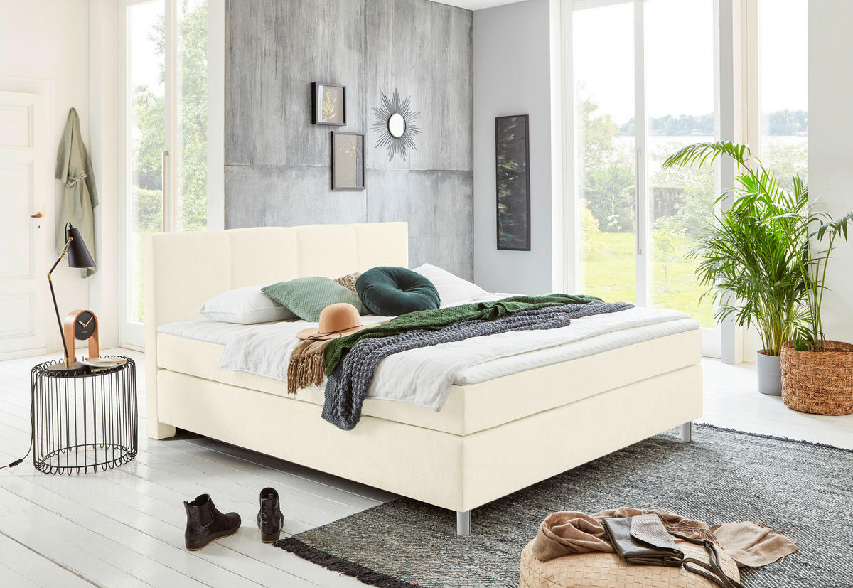 BOXSPRINGBETT 140/200 cm  in Weiss  - Chromfarben/Weiss, Konventionell, Kunststoff/Textil (140/200cm) - Hom`in
