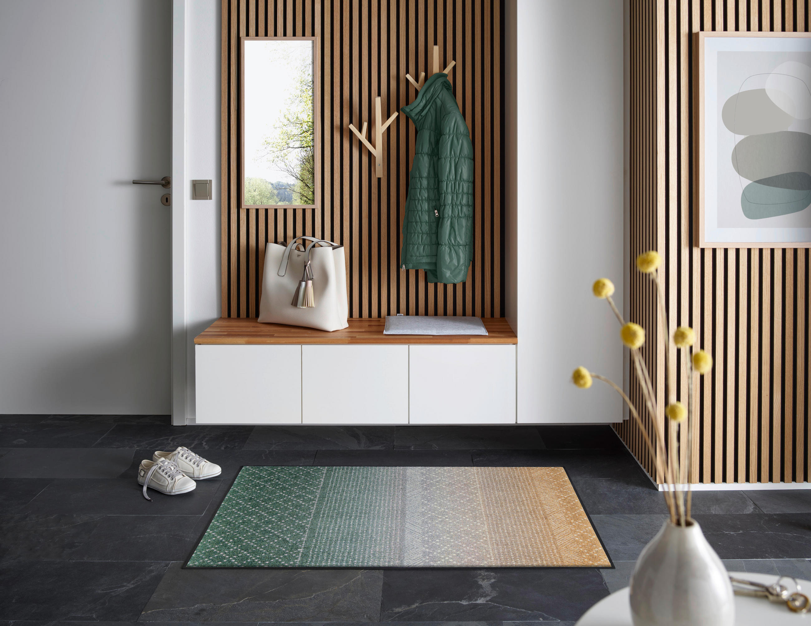 DVEŘNÍ ROHOŽKA, 75/120 cm, šedá, zelená, béžová - šedá/zelená, Design, textil/plast (75/120cm) - Esposa