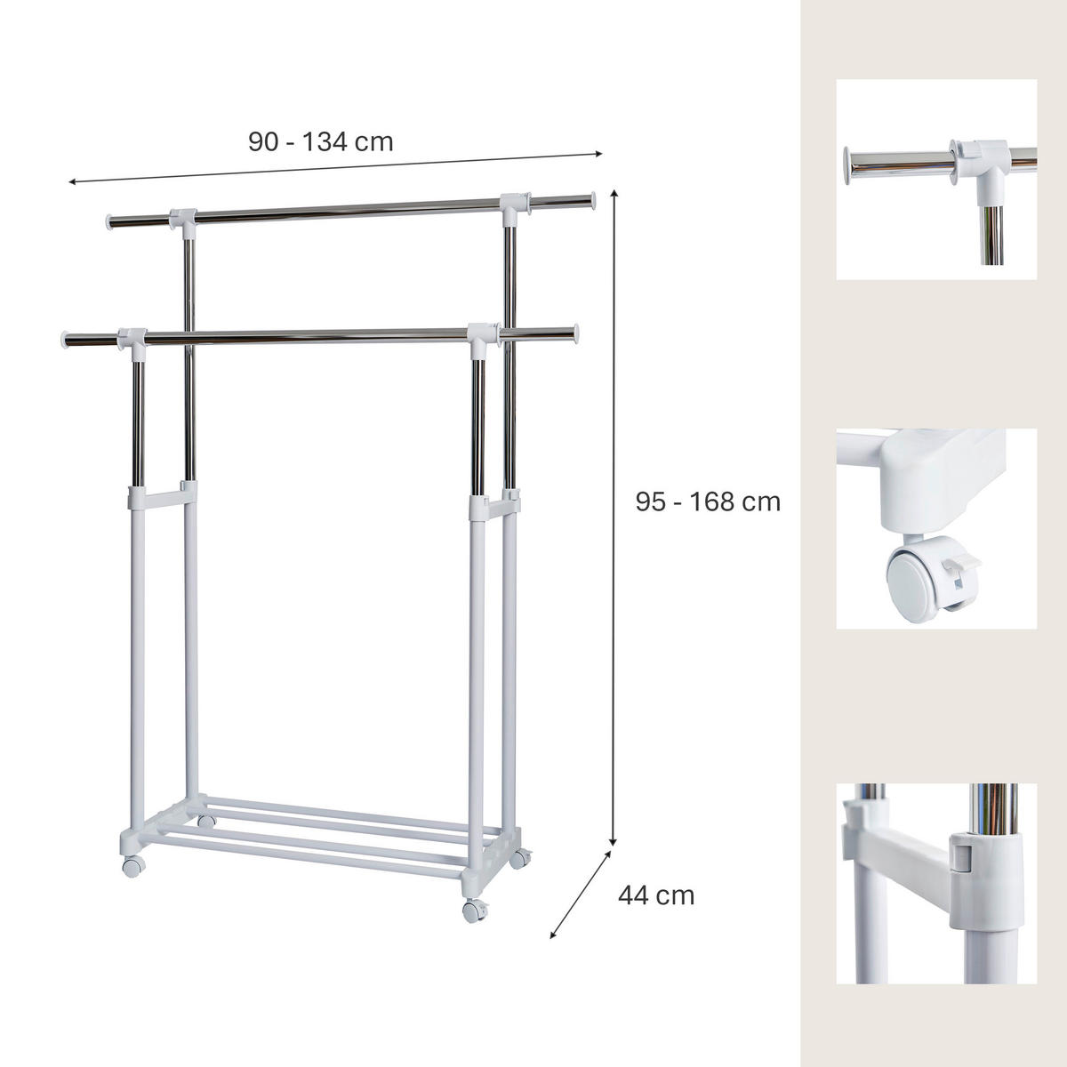 KLEIDERSTÄNDER in Weiß   - Weiß, Basics, Kunststoff/Metall (90-134/44/95-168cm) - Store It