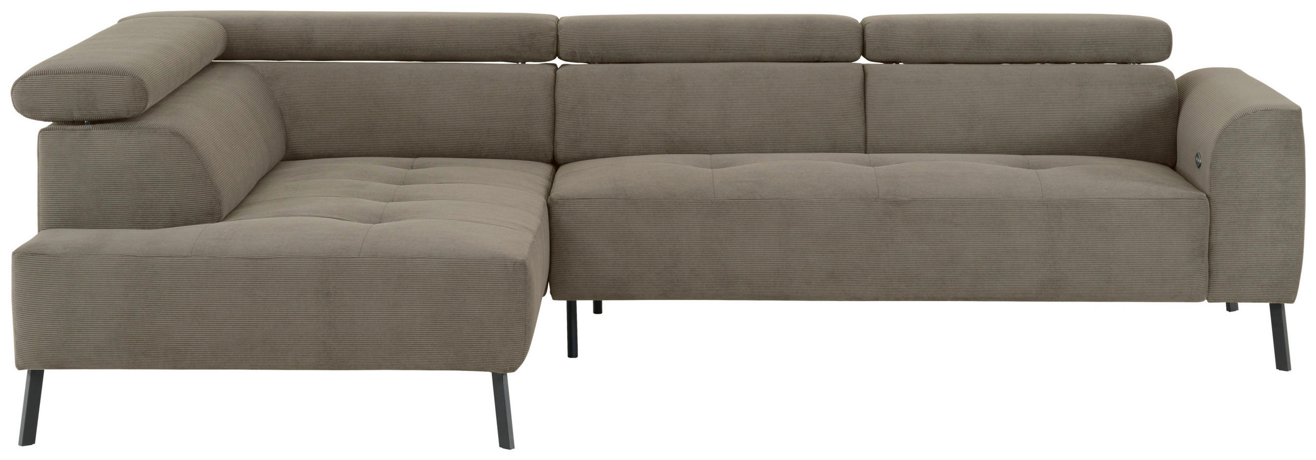 ECKSOFA Graubraun Feincord  - Graubraun/Schwarz, Design, Textil/Metall (205/280cm) - Xora
